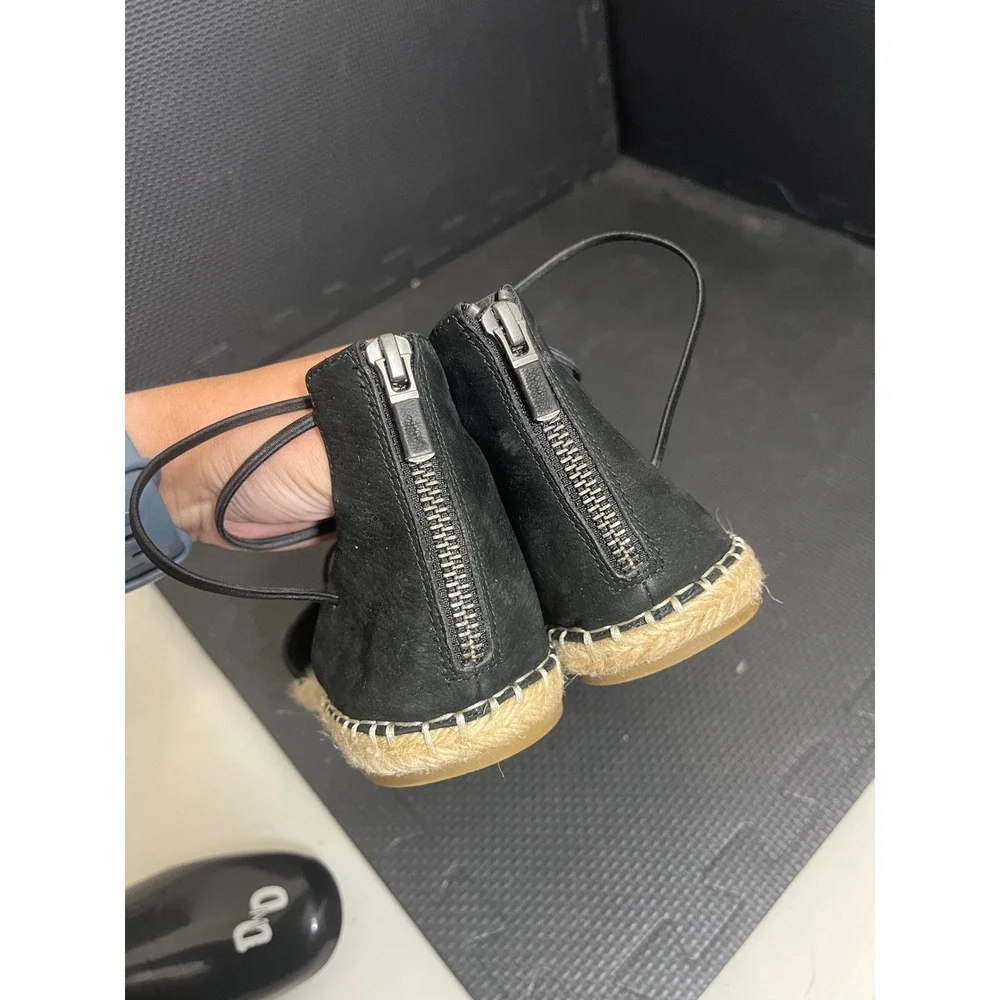 Eileen Fisher Espadrille Sandals Womens 9 Black Lace Up Suede Back Zip Flat